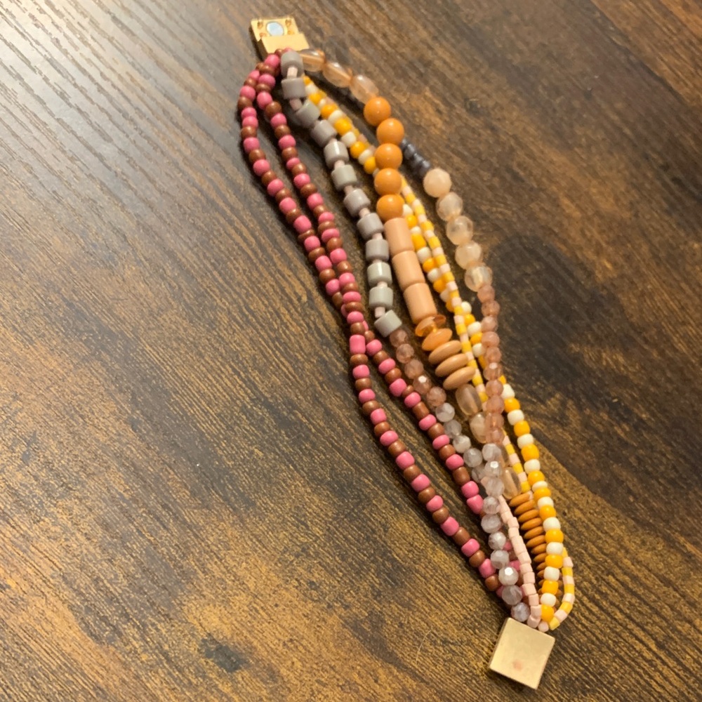 Plunder Pink and Yellow Multi-Strand Beaded Bracelet